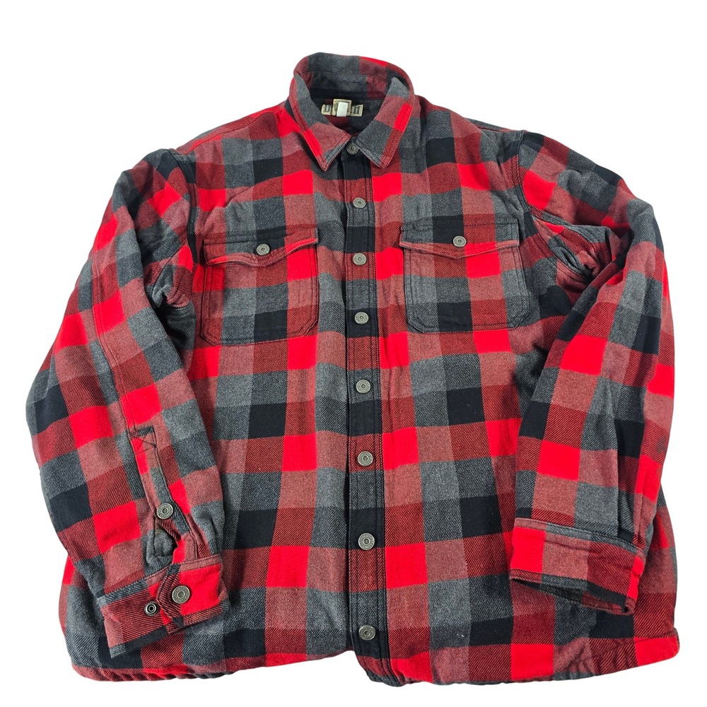 Duluth Trading Mens Fleece Lined Flannel Shirt Jac Red Black Plaid L Tall 31501